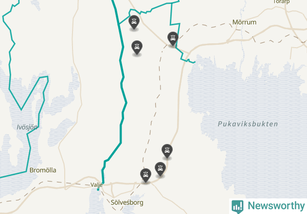 Karta över viltolyckor i Sölvesborgs kommun