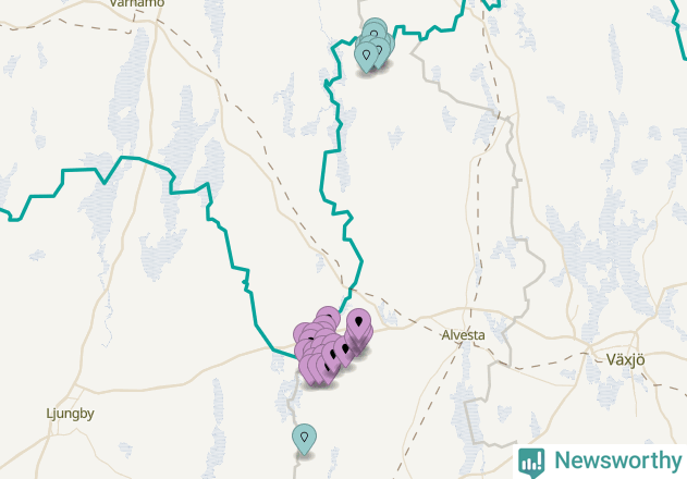 Karta över vindkraftverk i Alvesta kommun