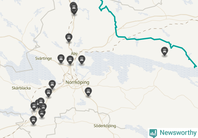 Karta över viltolyckor i Norrköpings kommun
