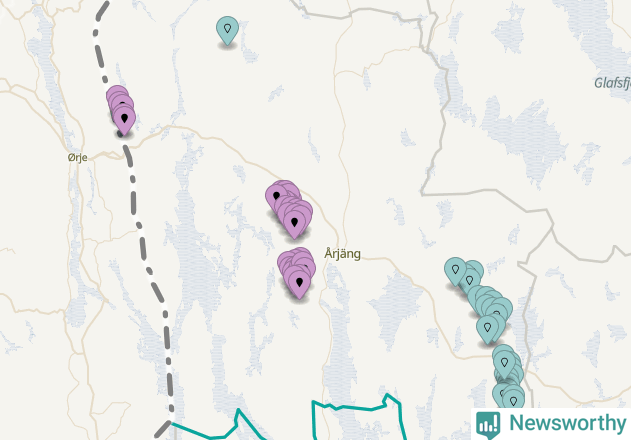 Karta över vindkraftverk i Årjängs kommun