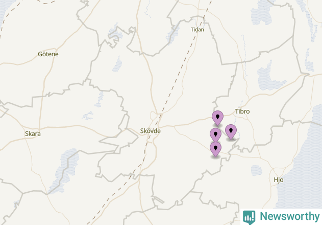 Karta över vindkraftverk i Skövde kommun