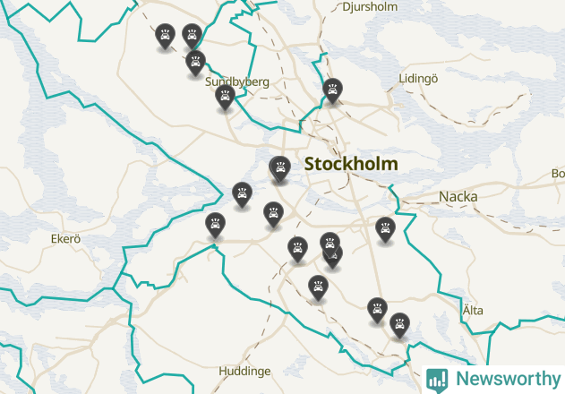 Karta över viltolyckor i Stockholms kommun