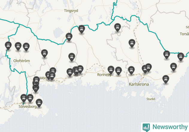 Karta över Blekinge län