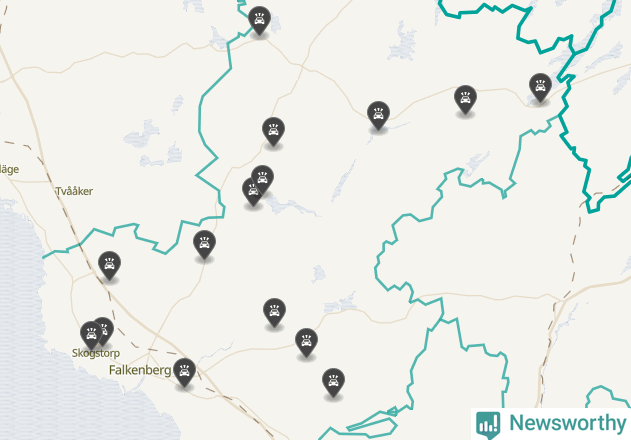 Karta över viltolyckor i Falkenbergs kommun
