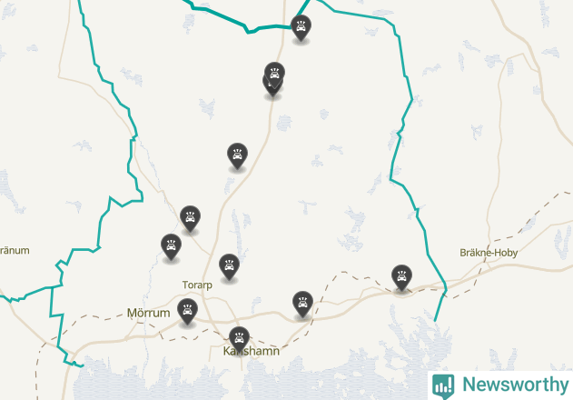 Karta över viltolyckor i Karlshamns kommun