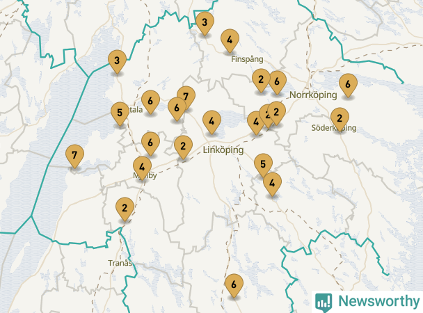 Karta över Östergötlands län