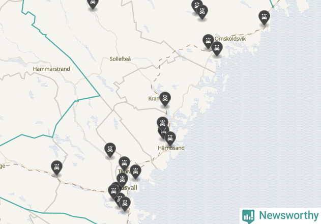 Karta över viltolyckor i Västernorrlands län