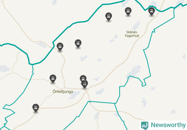 Karta över viltolyckor i Örkelljunga kommun