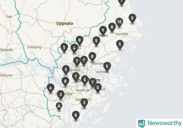 Karta över viltolyckor i Stockholms län
