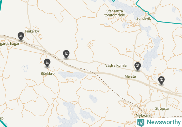 Karta över viltolyckor i Nykvarns kommun