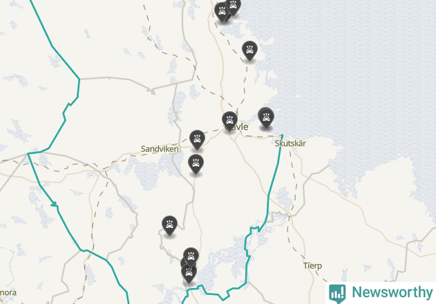 Karta över viltolyckor i Gävle kommun
