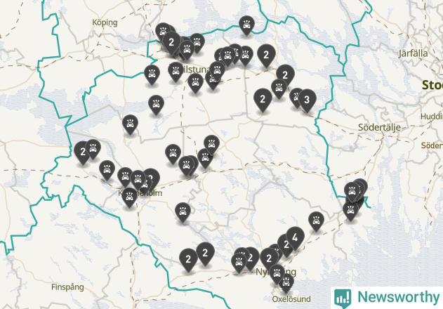 Karta över Södermanlands län