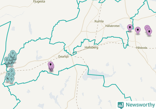 Karta över vindkraftverk i Hallsbergs kommun