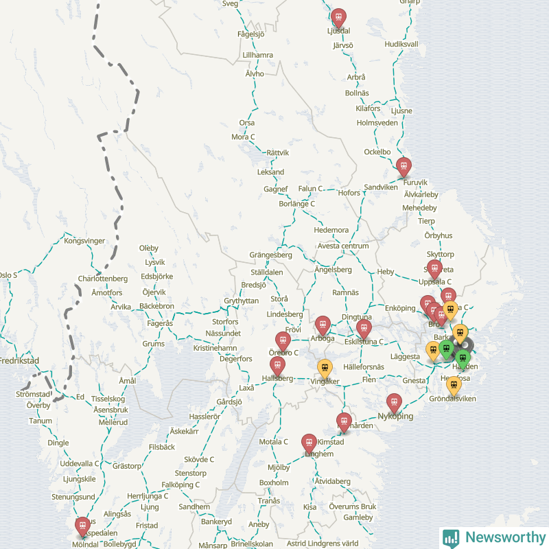 Karta över förseningar vid olika avgångsstationer