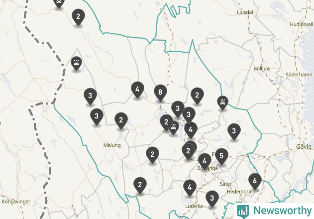 Karta över viltolyckor i Dalarnas län