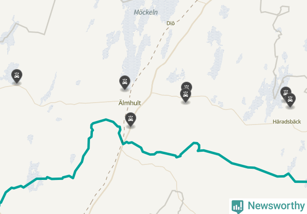 Karta över viltolyckor i Älmhults kommun