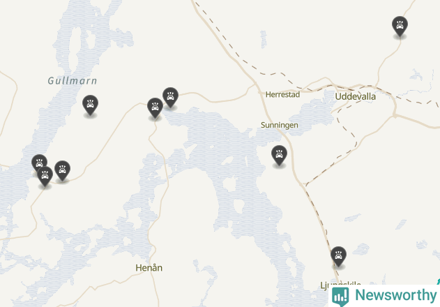 Karta över viltolyckor i Uddevalla kommun