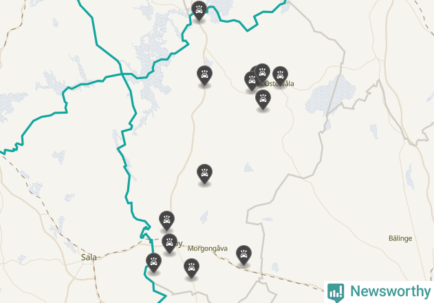 Karta över viltolyckor i Heby kommun