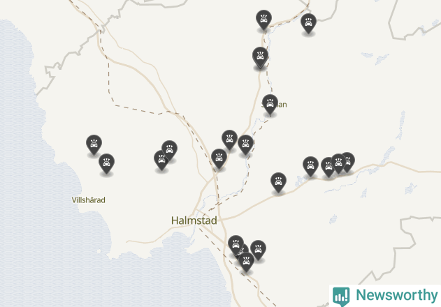 Karta över viltolyckor i Halmstads kommun