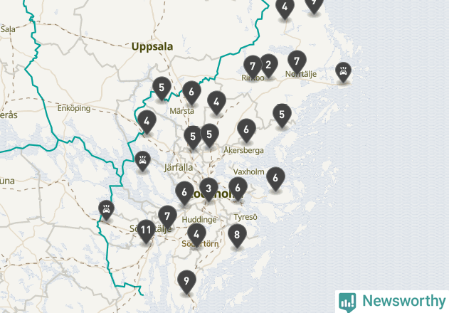 Karta över viltolyckor i Stockholms län