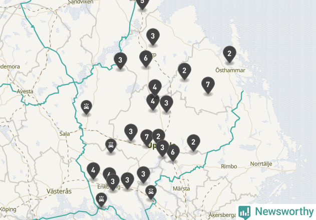 Karta över viltolyckor i Uppsala län