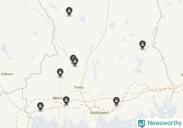 Karta över viltolyckor i Karlshamns kommun