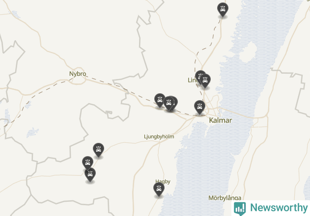 Karta över viltolyckor i Kalmar kommun