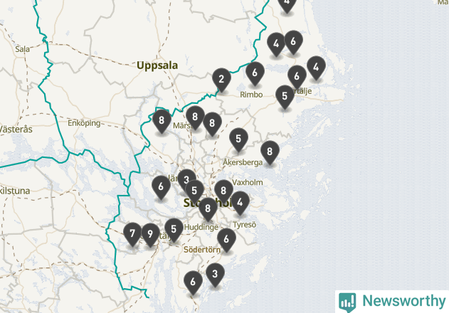 Karta över viltolyckor i Stockholms län