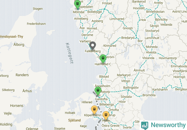 Karta över förseningar vid olika avgångsstationer.