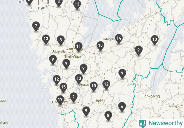Karta över viltolyckor i Västra Götalands län