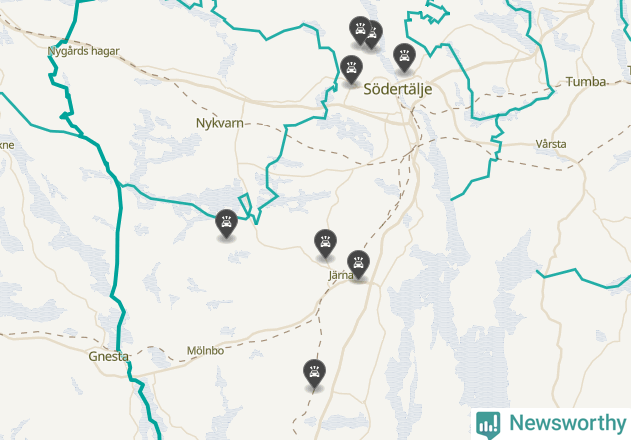 Karta över viltolyckor i Södertälje kommun
