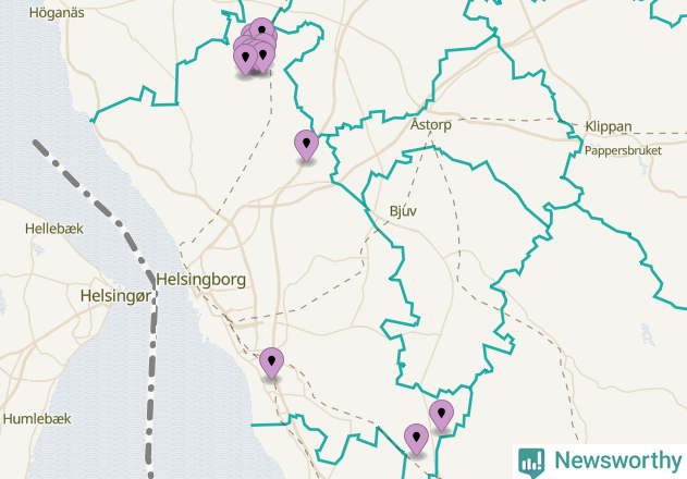 Karta över vindkraftverk i Helsingborgs kommun