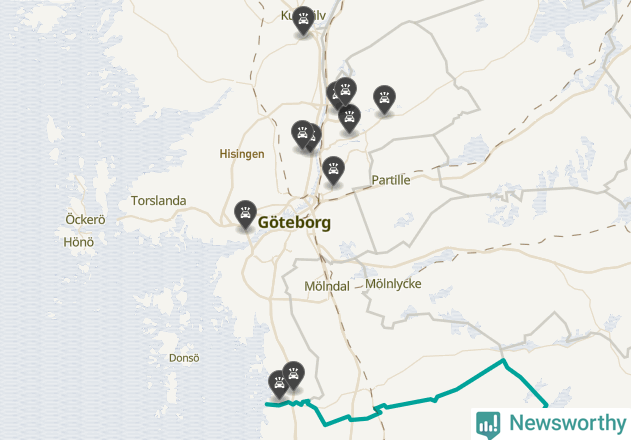 Karta över viltolyckor i Göteborgs kommun