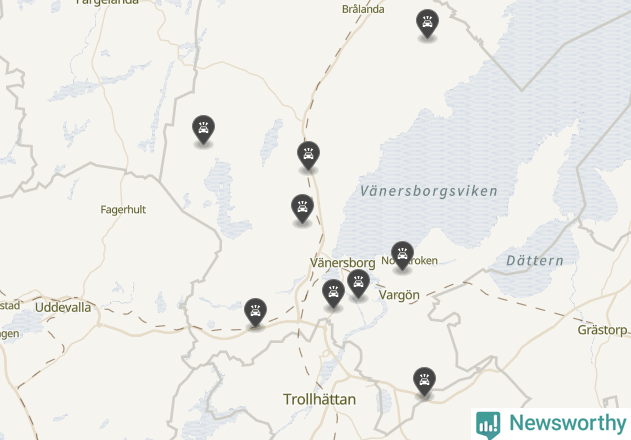 Karta över viltolyckor i Vänersborgs kommun
