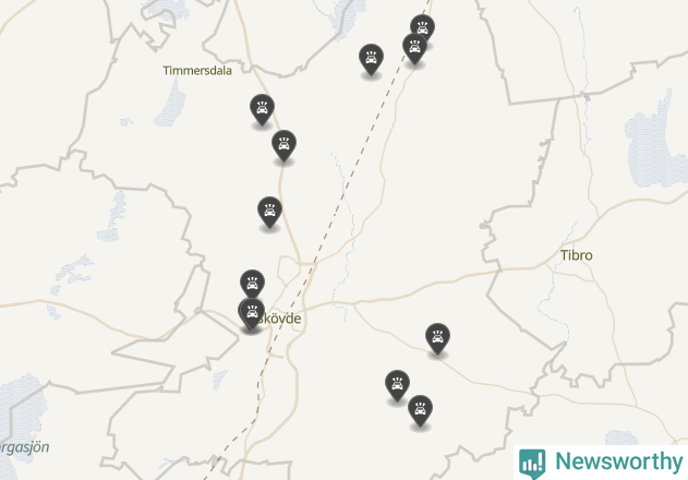 Karta över viltolyckor i Skövde kommun