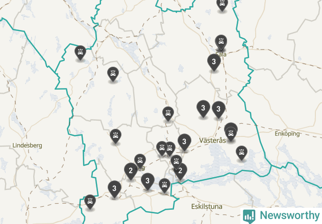 Karta över viltolyckor i Västmanlands län