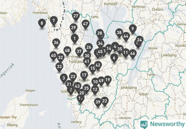 Karta över väderstationer i artikeln