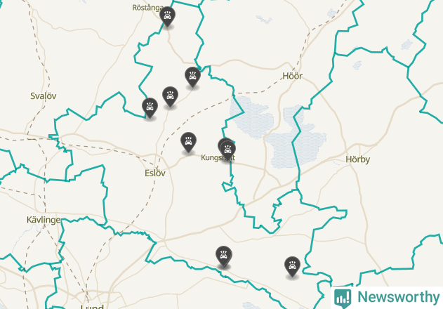 Karta över viltolyckor i Eslövs kommun
