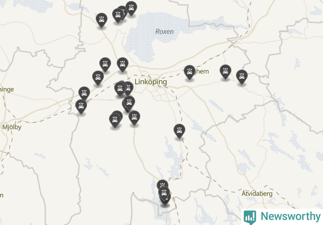 Karta över viltolyckor i Linköpings kommun