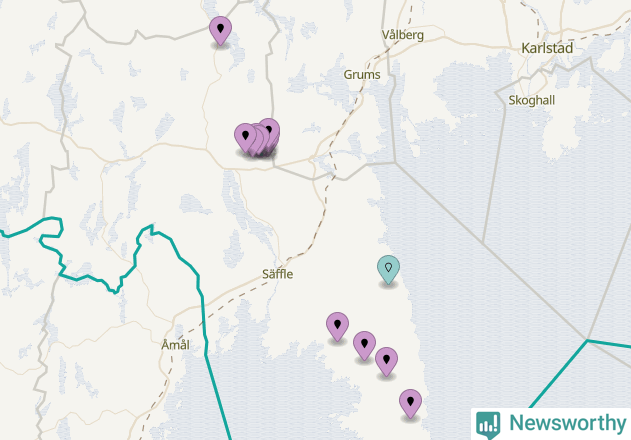 Karta över vindkraftverk i Säffle kommun
