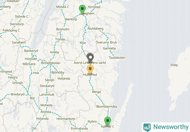 Karta över förseningar vid olika avgångsstationer. Här visas stationer med fler än fem avgångar under månaden.