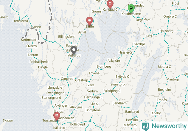 Karta över förseningar vid olika avgångsstationer.