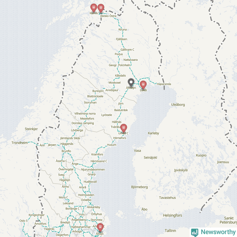 Karta över förseningar vid olika avgångsstationer