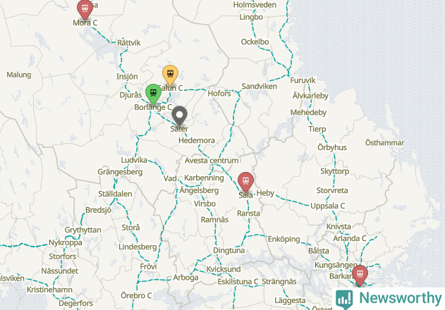 Karta över förseningar vid olika avgångsstationer.