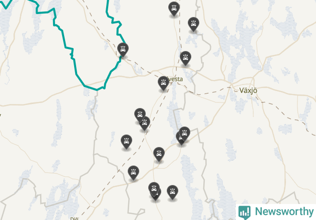 Karta över viltolyckor i Alvesta kommun