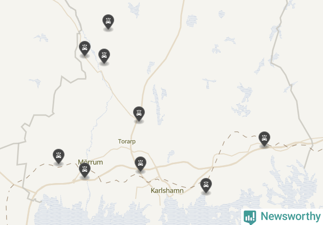 Karta över viltolyckor i Karlshamns kommun