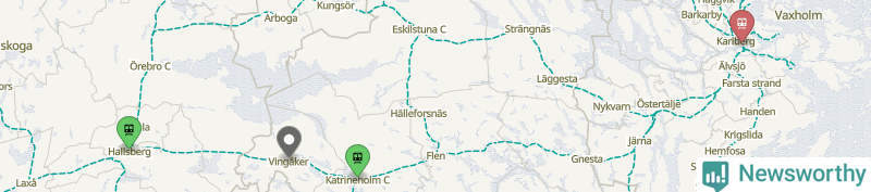 Karta över förseningar vid olika avgångsstationer. Här visas stationer med fler än fem avgångar under månaden.