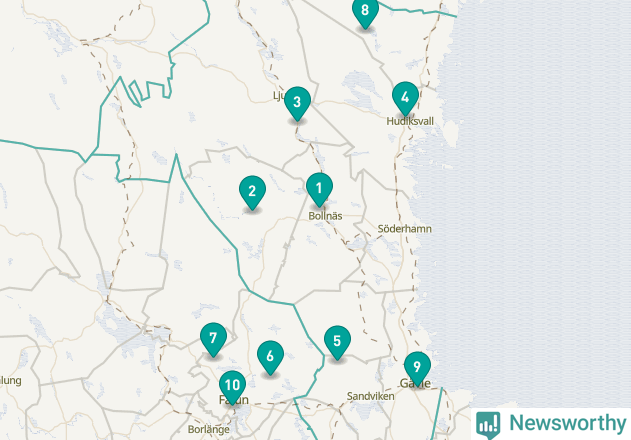 Karta över Bollnäs kommun