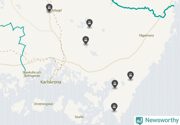 Karta över viltolyckor i Karlskrona kommun