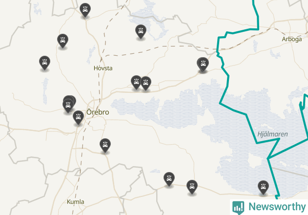 Karta över viltolyckor i Örebro kommun